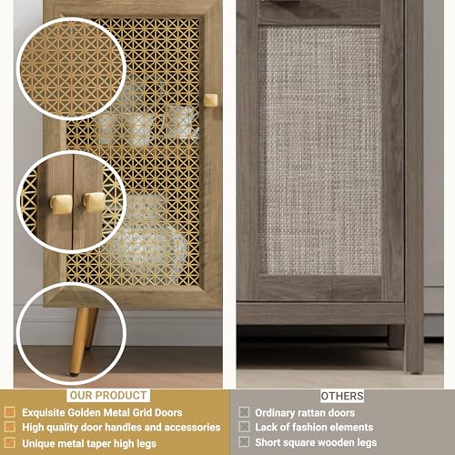 EDYO LIVING 31" Rustic Sideboard Buffet Cabinet with Metal Grid Decorated, Wood Accent Storage Credenza Cabinet, Console Table for Living Room, Hallway, Dining Room, Kitchen, Rustic Oak EDYO LIVING