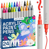 ARTISTRO 24 Acrylic Paint Pens, Acrylic Paint Markers, Fabric Markers for Textile, Canvas, Rock, Glass, Wood, Paper, Pumpkin, DIY, Paint Markers for Kids and Adults (Dual Tip Dot + Fine) ARTISTRO