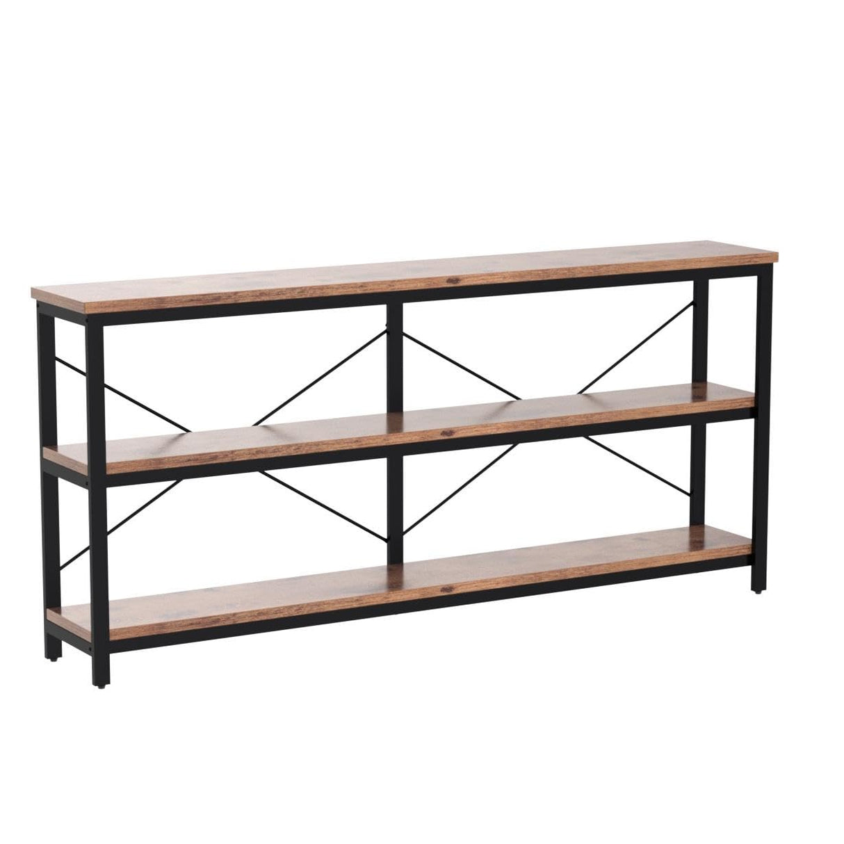 Vagaconl 70.86'' Extra Long Console Table, Industrial Long Sofa Table with Storage, TV Console Table with Shelf,3-Layer Console Shelf for Living Room, Long Entryway Table Vagaconl