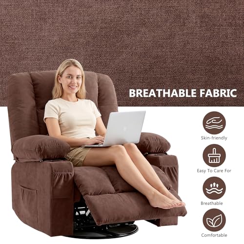 Swivel Rocker Recliner Chair with Vibration Massage and Heat Ergonomic Lounge Chair for Living Room with Rocking Function and Side Pocket, 2 Cup Holders, USB Charge Port
