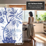 Red Lantern 6 ft. Tall Blue Toile Double Sided Room Divider 3 Panel Freestanding Folding Privacy Screen Partition and Separator for Modern and Contemporary Bedroom Home Office Dorm Red Lantern