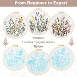 RidaaFri Embroidery Kit for Beginners, Set of 3 Flower Pattern DIY Kits for Adults & Starter, Hand Embroidery Practice Kit with Step-by-Step Guide & Video Tutorial, Includes Hoop, Needles, Floss