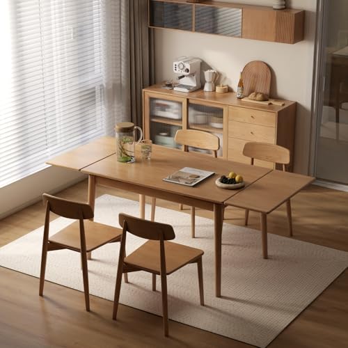 Vadisun 49.21’’-76.77’’ Extendable Dining Room Table for 6-10 Person, 100% Solid Wood Oak Dinner Kitchen Table, Mid Century Modern Dining Table for Kitchen, Living Room, Apartment (Natural) Vadisun