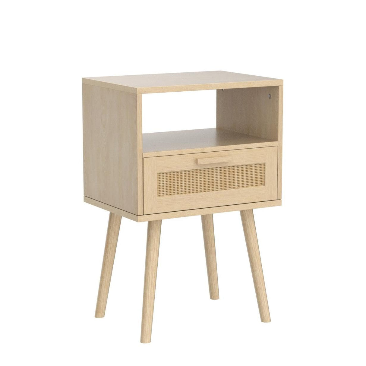 Finnhomy Nightstands Set of 2, End Table, Nightstand, Side Table with Hand Made Rattan Decorated Drawers, Wood Accent Table with Storage for Bedroom, Natural Finnhomy