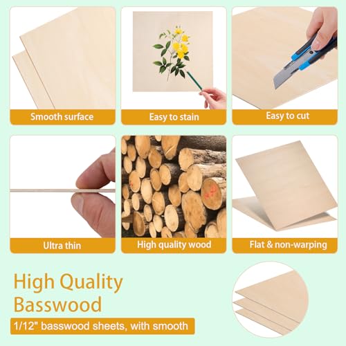 30 Pack Basswood Sheets 12x12x1/12 Inch, Plywood Sheet Unfinished Wood Boards Blanks for Laser Cutting, Engraving, Burning, Crafts Ecurfu