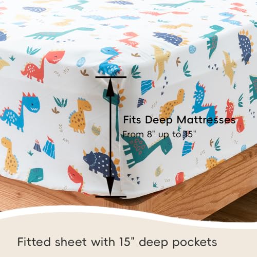 Bunnikins & Clover Kids Sheets Set Twin Size, Deep Pocket Twin Sheets Set Soft Printed Microfiber Dinosaur Toddler Bedding Set for Boys Girls Bunnikins & Clover