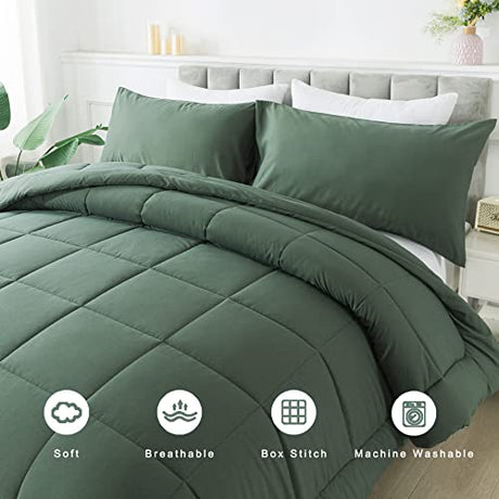 DOWNCOOL Twin Comforter Set -All Season Bedding Comforters Sets with 1 Pillow Case -2 Pieces Bed Set Down Alternative Comforter Set -Sage Green Twin Bedding Sets(64"x88") DOWNCOOL