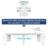 Kennkari Modern Expandable Dining Table for 2-10 People, Large Extendable Dining Room Table for Kitchen Living Room, Rectangle Kitchen Table (White 118" W) Kennkari