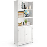 Tangkula 3-Tier White Bookcase with Double Doors for Elegant Storage Solutions Tangkula