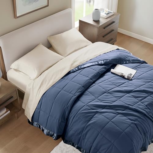Madison Park Windom Down Alternative Blanket, Premium 3M Scotchgard Moisture Wicking Treatment, Lightweight and Soft Bed Cover For All Season, Satin Trim, Navy Full/Queen Madison Park