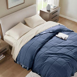 Madison Park Windom Down Alternative Blanket, Premium 3M Scotchgard Moisture Wicking Treatment, Lightweight and Soft Bed Cover For All Season, Satin Trim, Navy Full/Queen Madison Park