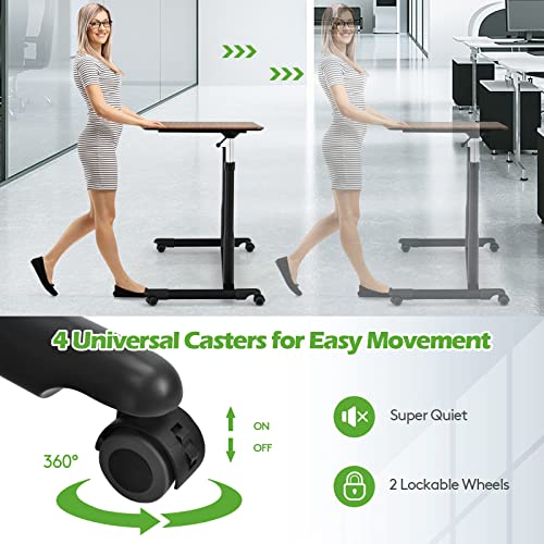 COSTWAY Mobile Height Adjustable Standing Desk, Compact Pneumatic Sit to Stand Computer Desk w/Lockable Casters, Ergonomic Rolling Laptop Table w/Steel Frame for Home Office (Espresso) COSTWAY