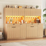 Jocoevol Fluted Kitchen Pantry Storage Cabinet with Charging Station/LED Light/Doors/Shelves, 71'' Tall Kitchen Food Hutch with Microwave Stand for Dining Room Living Room (Natural, 41 * 15.7 * 71) Jocoevol