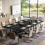 Tribesigns 31.5" Square Conference Table, Industrial Office Meeting Table for 4 People, Business Podcast Furniture with Metal Base for Small Spaces, Office Conference, Black Tribesigns