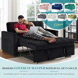 Antetek 3 in 1 Convertible Sleeper Sofa Bed, Modern Velvet Loveseat Futon Couch w/Pullout Bed, Small Love Seat Lounge Sofa w/Reclining Backrest, Toss Pillows, Pockets, Furniture for Living Room, Black Antetek