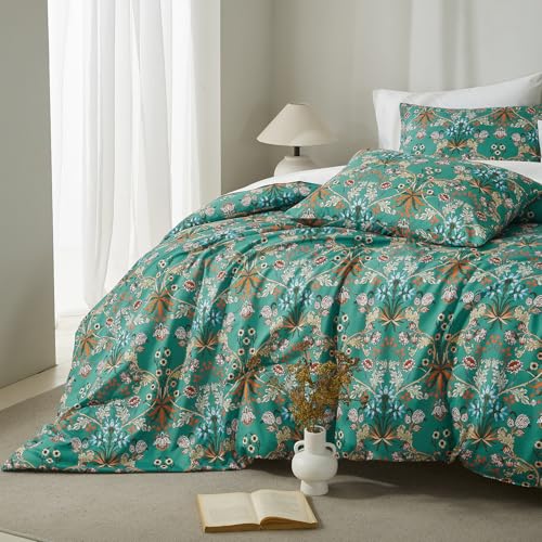 mixinni Farmhouse Boho Comforter Set Queen Size - 3 Piece Lightweight All Season Bedding Set with Fluffy Comforter & 2 Pillow Shams, Floral Botanical Design, Soft Breathable Microfiber mixinni