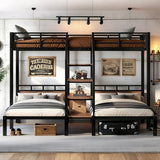 Bellemave Triple Bunk Bed for Kids Twin Over Twin & Twin with Storage Shelf & Stairs, Heavy Duty Metal Bunkbed Frame for Kids & Adults, Space Saving Triple Bunk Beds with Guardrails, Black Bellemave
