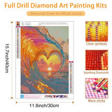 USZDL Sunset Landscape Diamond Art Kits for Adults,Wave Heart 5D Diamond Painting Kits for Beginners,Diamond Dots Round Full Drill Paint with Diamonds Pictures DIY Gem Art Painting Craft Kits 12x16in USZDL