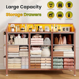 Lulive Dresser for Bedroom with 9 Drawers - Chest of Drawers for Bedroom with LED Light & Charging Station - Kids Adults Chest of Drawers for Living Room Hallway Closet Nursery (Pink) Lulive