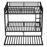 Bellemave Metal Bunk Bed with Trundle, Full Over Full Bunk Trundle and Guardrail and Ladder for Kids/Teenagers, Adults, No Box Spring Needed，Black Bellemave