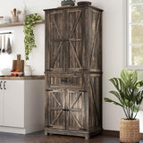 YITAHOME 72.6" H Farmhouse Kitchen Pantry Cabinet, Freestanding Tall Storage Cabinet with 4 Doors, Drawer and Adjustable Shelves, Tall Cupboard for Dining Room, Living Room, Dark Rustic Oak YITAHOME