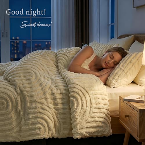 Nesker Boho Queen Comforter Set, 7 Pcs Tufted Beige Bedding Sets, Soft Cozy Chic Bed in a Bag, Arch Pattern Shabby Bed Set All Season with Comforter, Fitted Sheet, Flat Sheet & Pillowcases Nesker