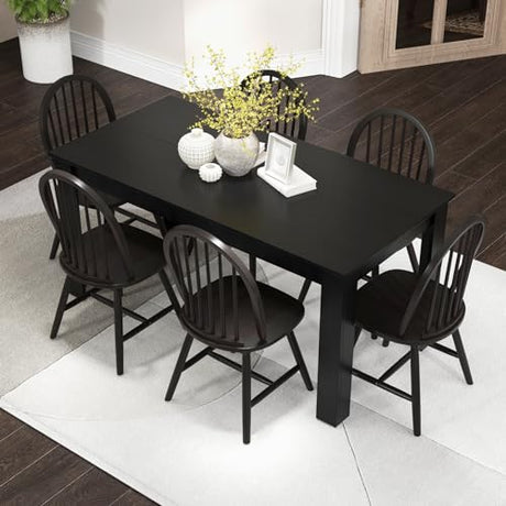 Giantex Dining Table Set for 6, Rectangular Wooden Dining Table & 6 Windsor Dining Chairs Set, Modern 7 Pieces Space-Saving Dinette Set for Dining Giantex