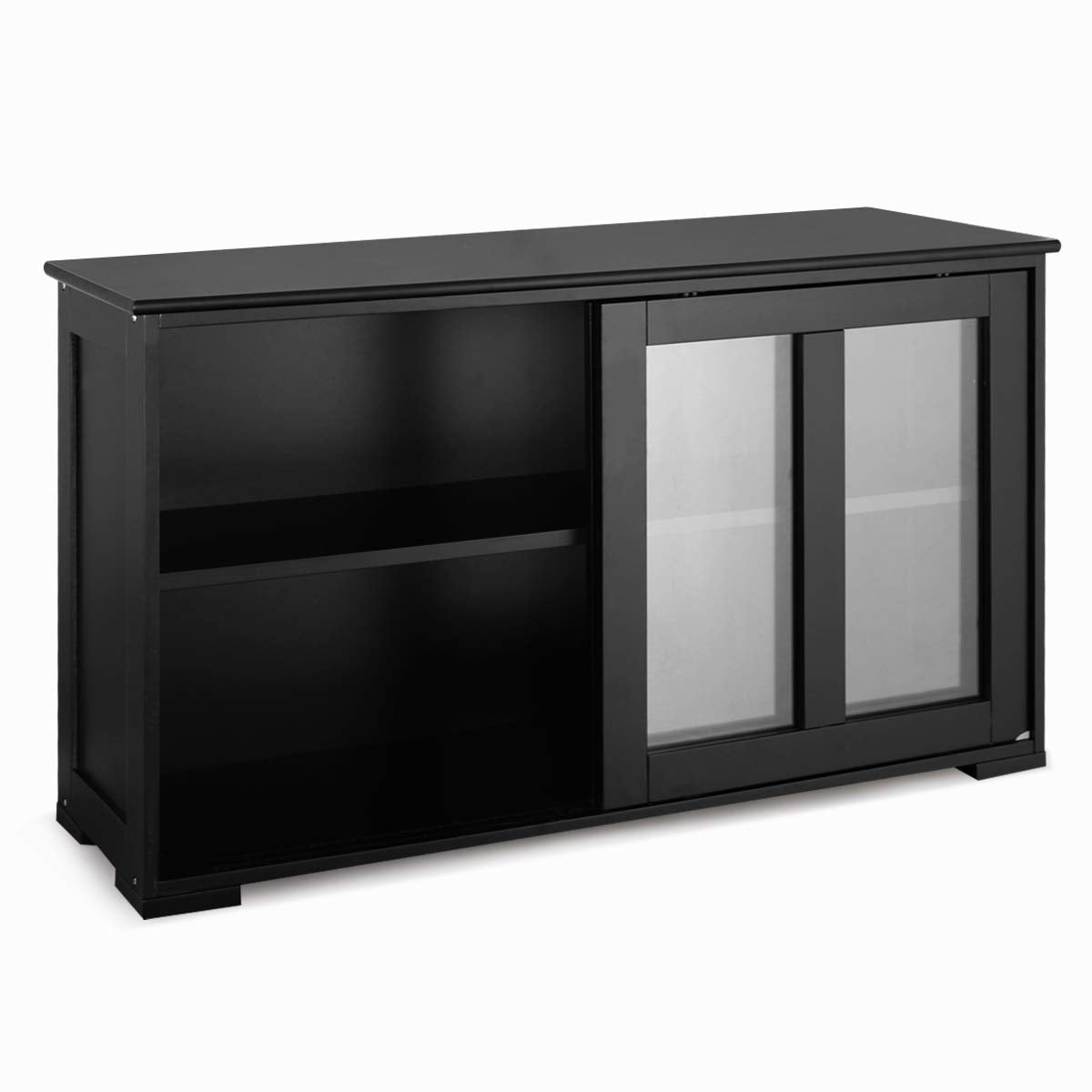 Giantex, Wood Credenza with Sliding Doors, Storage Cabinet with Adjustable Shelf, Modern Console Table, Kitchen Cupboard, Pantry Buffets & Sideboards, Large, Black - WoodArtSupply