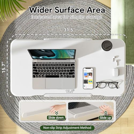 Gibbon Mounts Rolling Laptop Desk, 180° Tiltable Mobile Standing Desk Height Adjustable, Overbed Bedside Table, 32inch Portable Computer Desk with Lockable Wheels, Foldable Cart for Home Office, White Gibbon Mounts