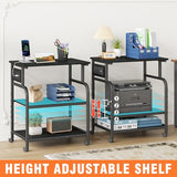 YAOHUOO 3 Tier Large Printer Stand with Power Outlet/Adjustable Storage Shelf, Rolling Cart with Wheels, Printer Table for Home Office 3D Printer/Heat Press/Laster, 22"×15" Black