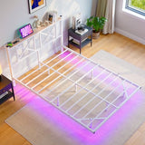 MUZERUL Floating Bed Frame Full Size with LED Lights & Charging Station,Metal Platform Bed Frame Full Size with XX Headboard,No Box Spring Needed,Heavy Duty Steel Slats,Easy Assembly,Noise Free,White MUZERUL
