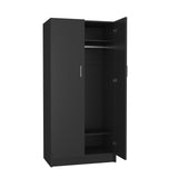 Panana 2 Door Wood Wardrobe Cabinet Closet with Hanging Rail and 2 Shelves, Bedroom Armoire for Storage (Black) Panana