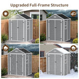 NicBex 6×5 Resin Outdoor Storage Shed with Floor & Window– All-Weather Lockable Small Tool Shed, Outdoor PP Plastic Garden Sheds & Outdoor Storage for Garden, Patio & Backyard – Light Gray NicBex