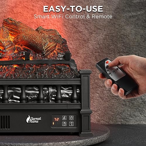 TURBRO Eternal Flame Infrared Electric Fireplace Logs, 23" Infrared Quartz, Remote Control Fireplace Insert Log Heater, Realistic Lemonwood Ember Bed, Thermostat, Timer, 1500W Black TURBRO