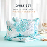 Wake In Cloud - Coastal Quilt Set, Nautical Ocean Beach Themed Tropical Summer Patterned, Reversible Lightweight Bedspread Coverlet, 3 Pieces, Aqua Turquoise, Twin/Twin XL Size Wake In Cloud