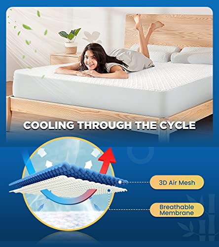 100% Waterproof Queen Mattress Protector Breathable Cooling 3D Air Fabric Mattress Cover Smooth Soft Hypoallergenic Noiseless Bed Cover Machine Washable Vinyl Free, 8-21'' Deep Pocket BOSANE