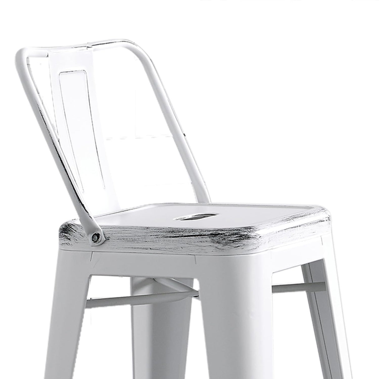 AC Pacific Modern 24” Metal Barstool Set of 2 – Country Rustic Style with Low Back, Lightweight & Sturdy Build, Easy Assembly, Distressed White AC Pacific