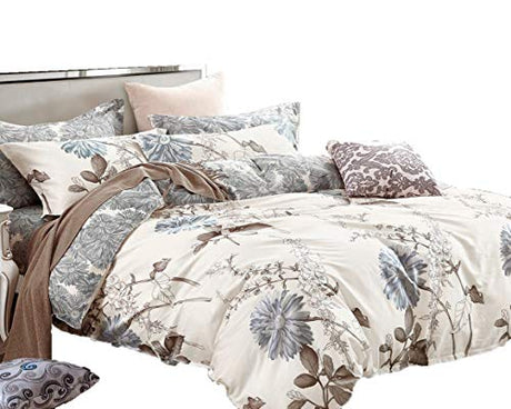 Swanson Beddings Daisy Silhouette Reversible Floral Print 5-Piece 100% Cotton Bedding Set: Duvet Cover, Two Pillowcases and Two Pillow Shams (Full) Swanson Beddings
