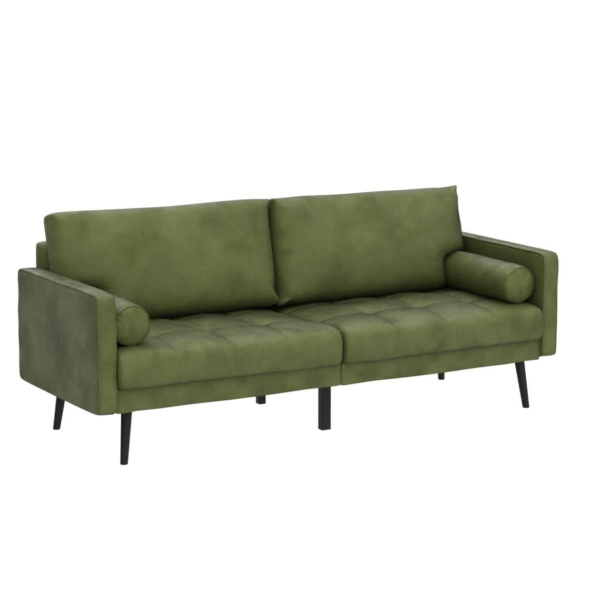Vonanda Velvet Sofa Couch, Mid Century Modern Craftsmanship 73 inch 3-Seater Sofa with Comfy Tufted Back Cushions and 2 Bolster Pillows for Compact Living Room, Elegant Mustard Green Vonanda