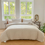 NSNLGSGC Tan Gingham Twin Quilt Set, Soft Pre-Washed Microfiber Taupe Plaid Twin Bedspread, Lightweight Checked Summer Quilt, Grid Bedding Coverlets for All Seasons (Includes 1 Quilt, 1 Pillow Sham) NSNLGSGC