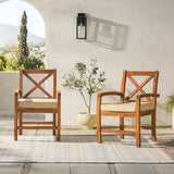 Walker Edison Delray Classic Acacia Wood X Back Patio Chairs with Cushions, Set of 2, Brown Walker Edison