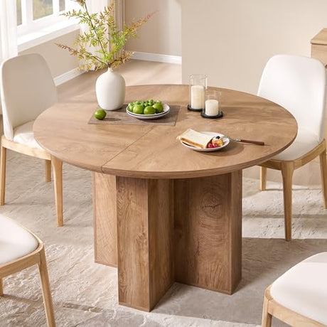 OKD 47" Round Dining Table for 4 People, Modern Pedestal Kitchen Table with Stable Cross Base & Thick Wood Top, Circle Dinner Table for Dining Room, Kitchen, Living Room, Light Tree Knot (Table Only) OKD
