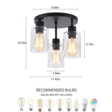 IHENGYANLT 3-Light Industrial Farmhouse Black Matte Light Fixtures Ceiling Mount, with Clear Glass Shades Semi Flush Mount Ceiling Light, for Hallway Fixtures Kitchen, Foyer IHENGYANLT