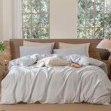 MooMee Striped Duvet Cover Set 100% Washed Cotton Linen Like Textured Breathable Durable Soft Comfy (Cornflower Blue White Classic Stripes, King 104"x90") MooMee