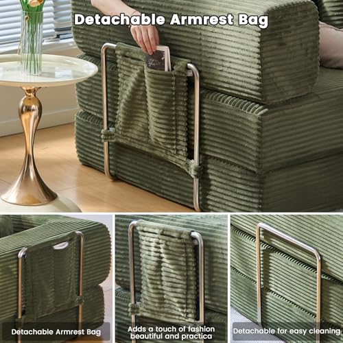 GEARIVY Folding Sofa Bed Convertable Corduroy Couch King Size Floor Sleeper 4-in-1 DIY Combination Modular Sofa Fold Out Futon Lounge Comfy Foldable Lazy cama for Living Room (Green, 39.37″S-HR) GEARIVY