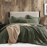 Geniospin California King Comforter Set - 7 Pieces Comforter King Size, Soft Solid Bedding Set for All Season, Textured Bed in a Bag with Sheets, Pillowcases & Shams (Dark Green,104''x96'') Geniospin