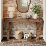 TRIBEWOOD 63-Inch Solid Wood Console Table, Farmhouse Entryway Table with X-Shaped Legs, Long Sofa Table for Living Room, Hallway, or Foyer, Easy Assembly, Anti-tip Kits TRIBEWOOD