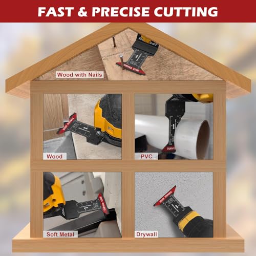 AMZWEI 30 Pcs Bi-Metal Oscillating Saw Blades, Professional Curved Edge Multitool Blades for Wood with Nails, Metal, Wood, Oscillating Tool Blades Compatible with Dewalt Milwaukee Bosch Worx Ryobi AMZWEI