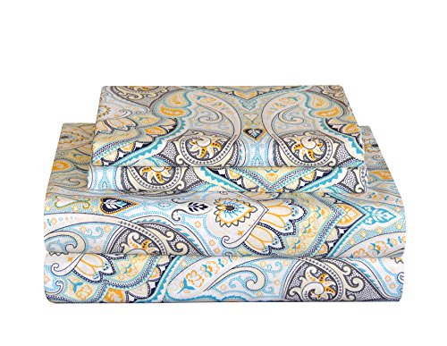 Pointehaven Bedding 4 Pieces Full 100% Cotton Percale Sheets- Printed Bed Sheet & Pillowcase Sets- Soft Cotton Bed Sheets Set- Fits Mattress 19 inches Deep Pocket (Full, Cypress) Pointehaven