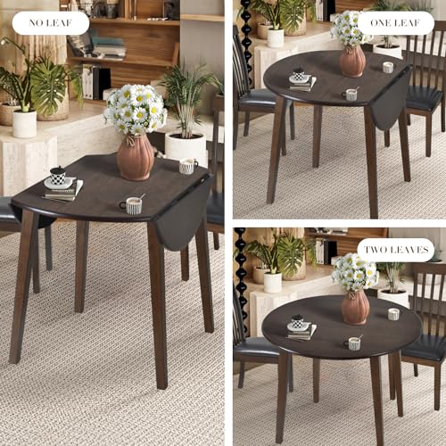 COLAMY 5-Piece Extendable Dining Table Set for 4, 36" Kitchen Round Wood Table with 4 Tufted Dining Room Chairs, Light Brown/Beige COLAMY